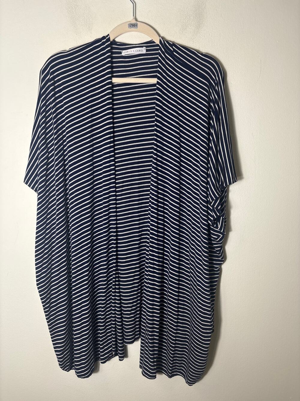 Chris & Carol Navy and White Stripe Cap Sleeve Cardigan Wrap One Size